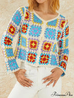 Flower Hollow Out V-Neck Knitted Cardigan