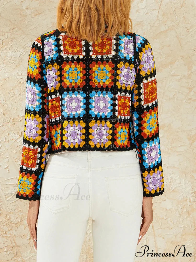 Flower Hollow Out V-Neck Knitted Cardigan