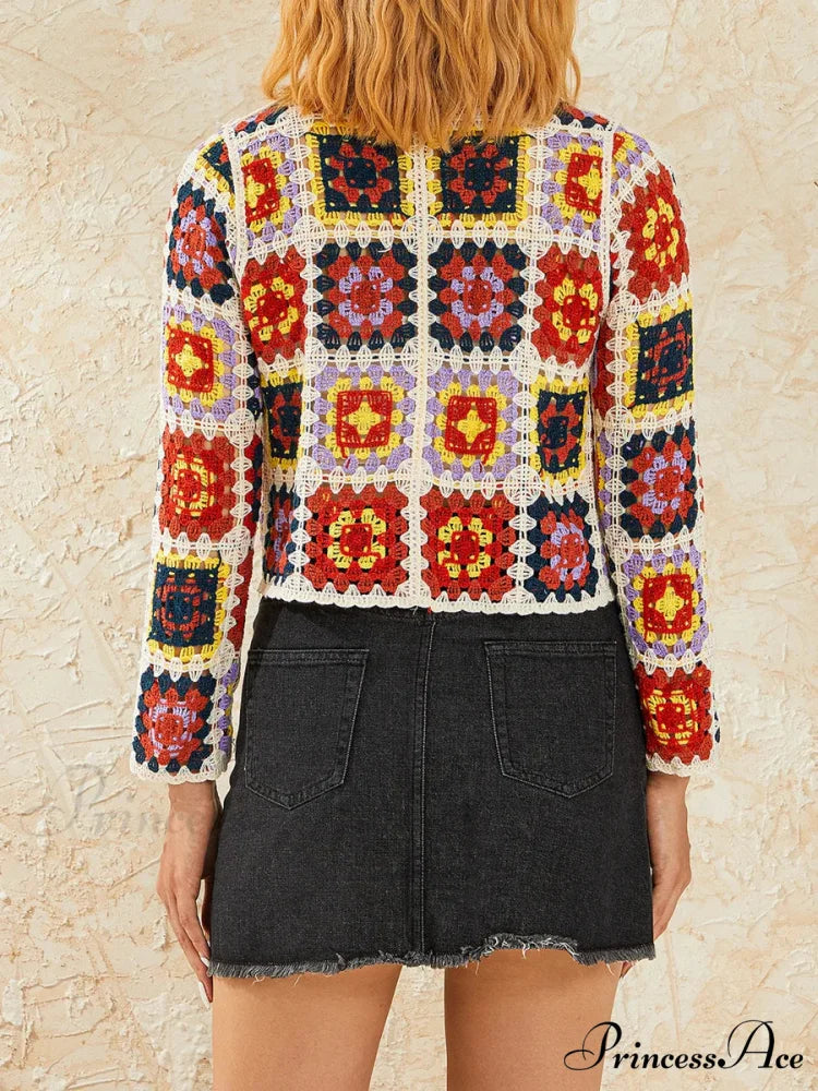 Flower Hollow Out V-Neck Knitted Cardigan