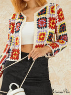 Flower Hollow Out V-Neck Knitted Cardigan