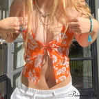 Flower Lace-Up Opening Crop Top