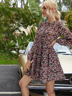 Flower O-neck Mini Celebration Flower Dress