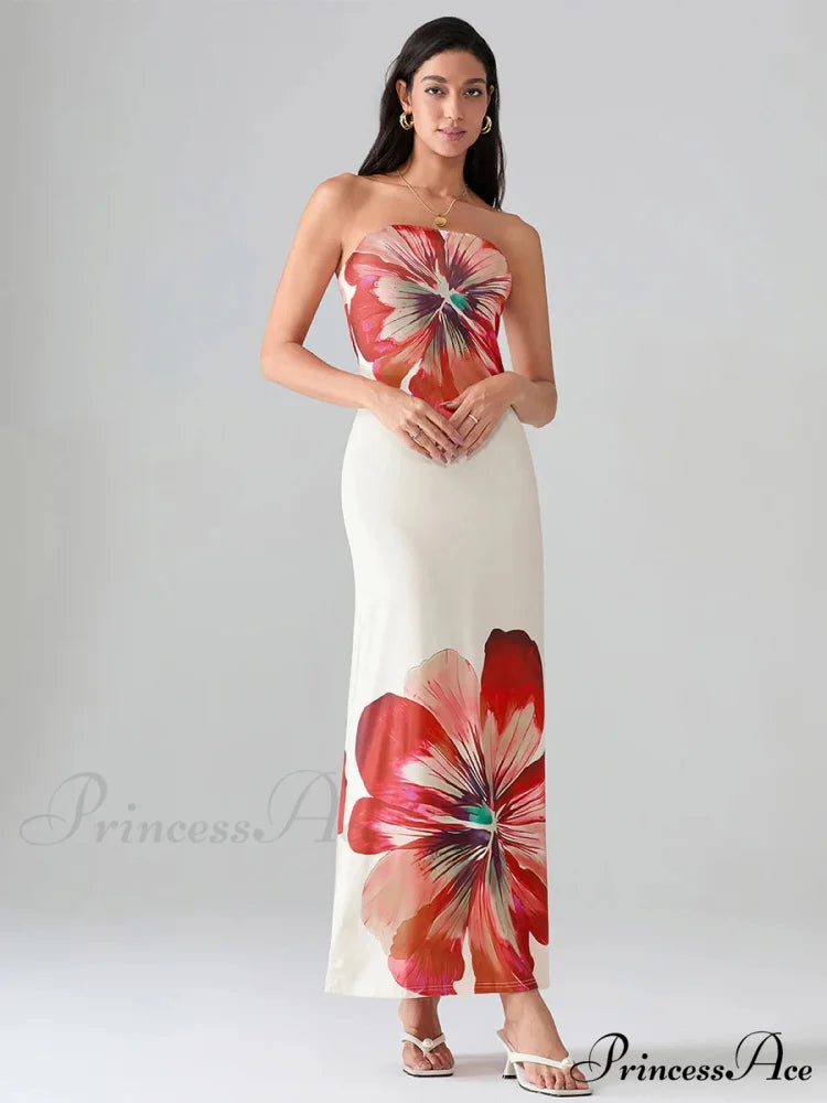 Flower Pattern Bandeau Strapless Wrap Flower Dress