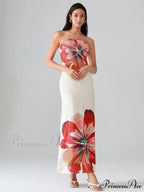 Flower Pattern Bandeau Strapless Wrap Flower Dress