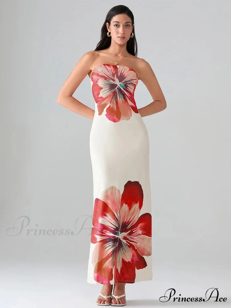 Flower Pattern Bandeau Strapless Wrap Flower Dress