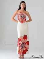 Flower Pattern Bandeau Strapless Wrap Flower Dress