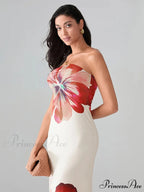 Flower Pattern Bandeau Strapless Wrap Flower Dress