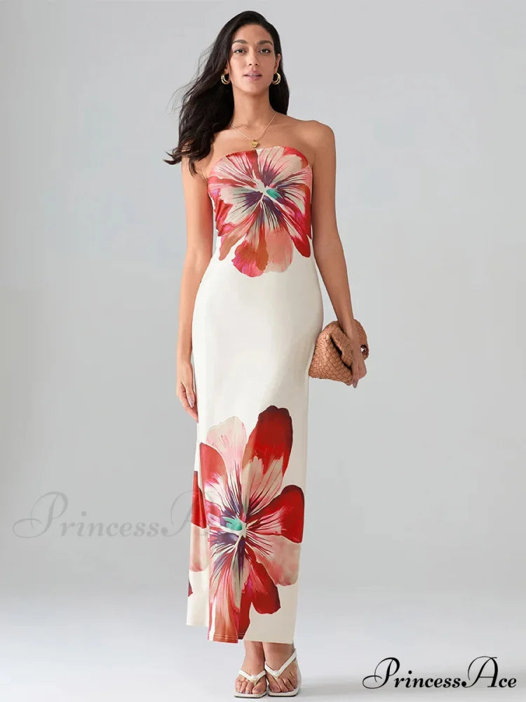 Flower Pattern Bandeau Strapless Wrap Flower Dress