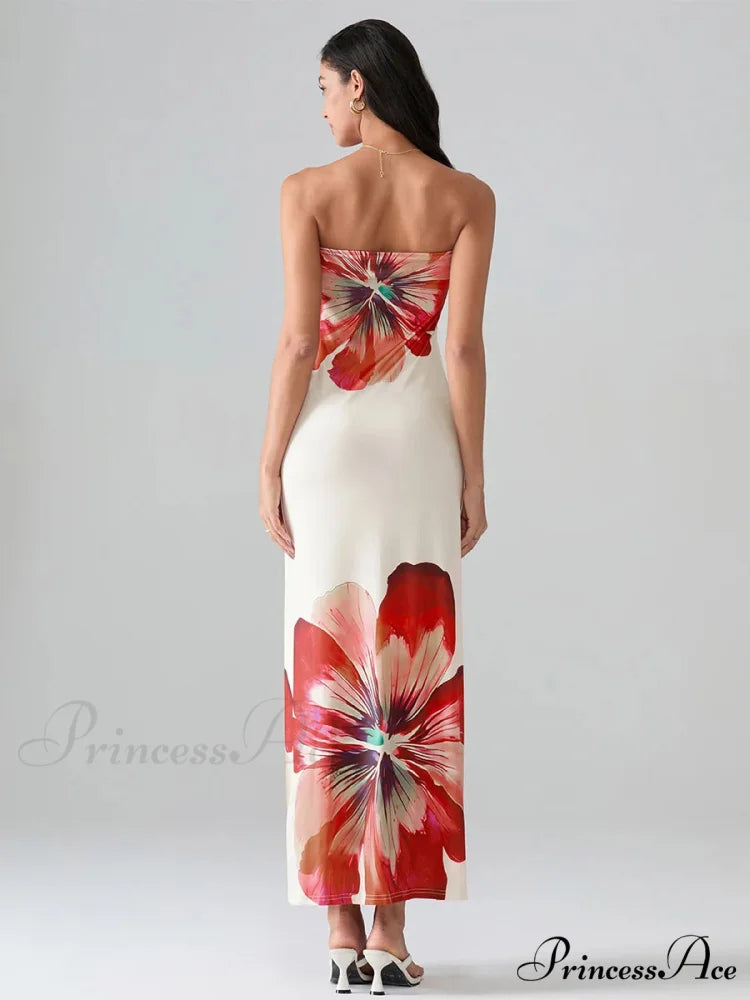 Flower Pattern Bandeau Strapless Wrap Flower Dress