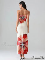 Flower Pattern Bandeau Strapless Wrap Flower Dress