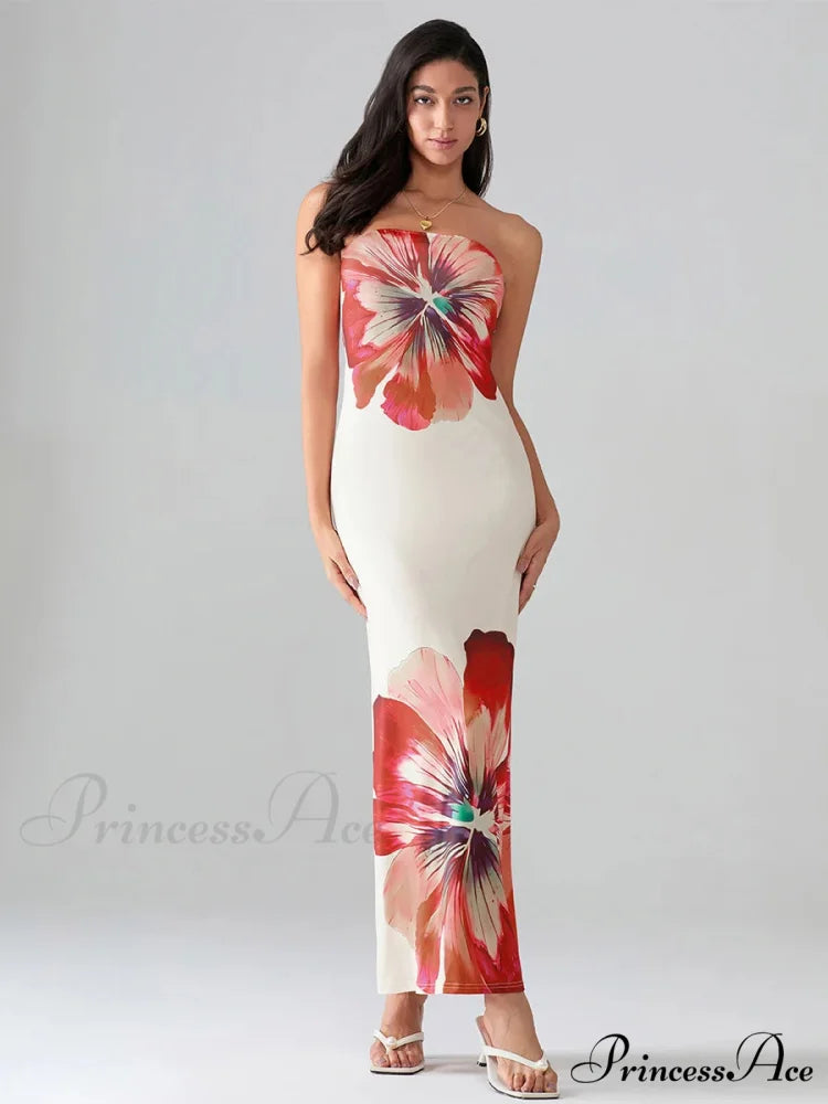 Flower Pattern Bandeau Strapless Wrap Flower Dress