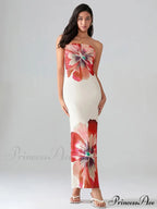 Flower Pattern Bandeau Strapless Wrap Flower Dress