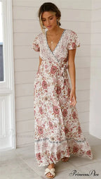 Flower Pattern Bat Sleeve Belts Wrap Long Boho Cover-ups