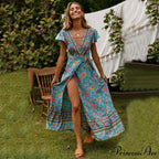 Flower Pattern Bat Sleeve Belts Wrap Long Boho Cover-ups
