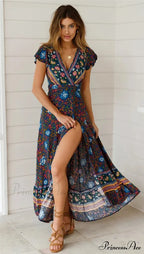 Flower Pattern Bat Sleeve Belts Wrap Long Boho Cover-ups