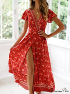 Flower Pattern Bat Sleeve Belts Wrap Long Boho Cover-ups