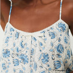 Flower Pattern Camisole Pajama Set Ribbon Trim Sleeveless Crop Shorts Two Pieces Set