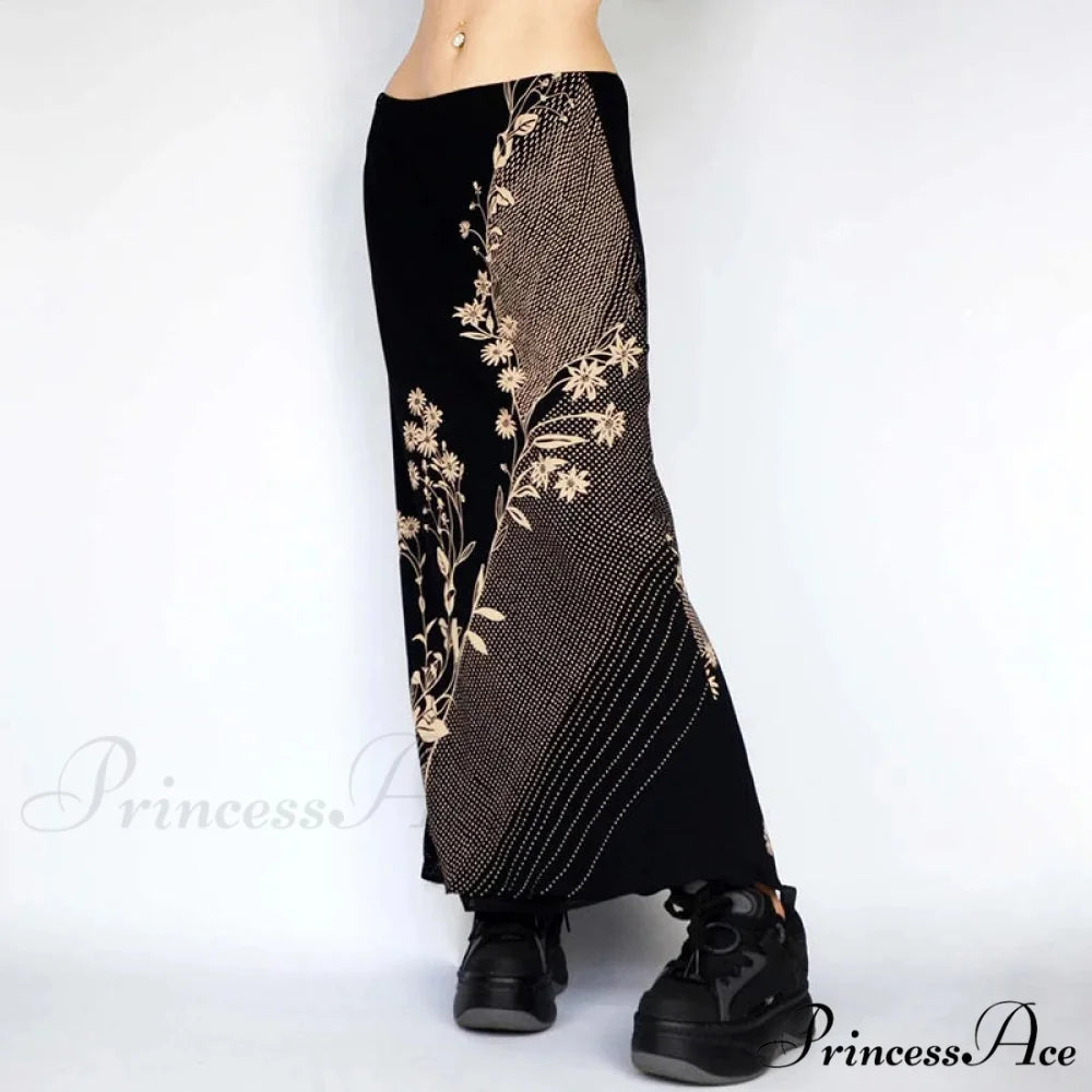 Flower Pattern Extended Vintage Shortened Decline Straight Medium Skirt
