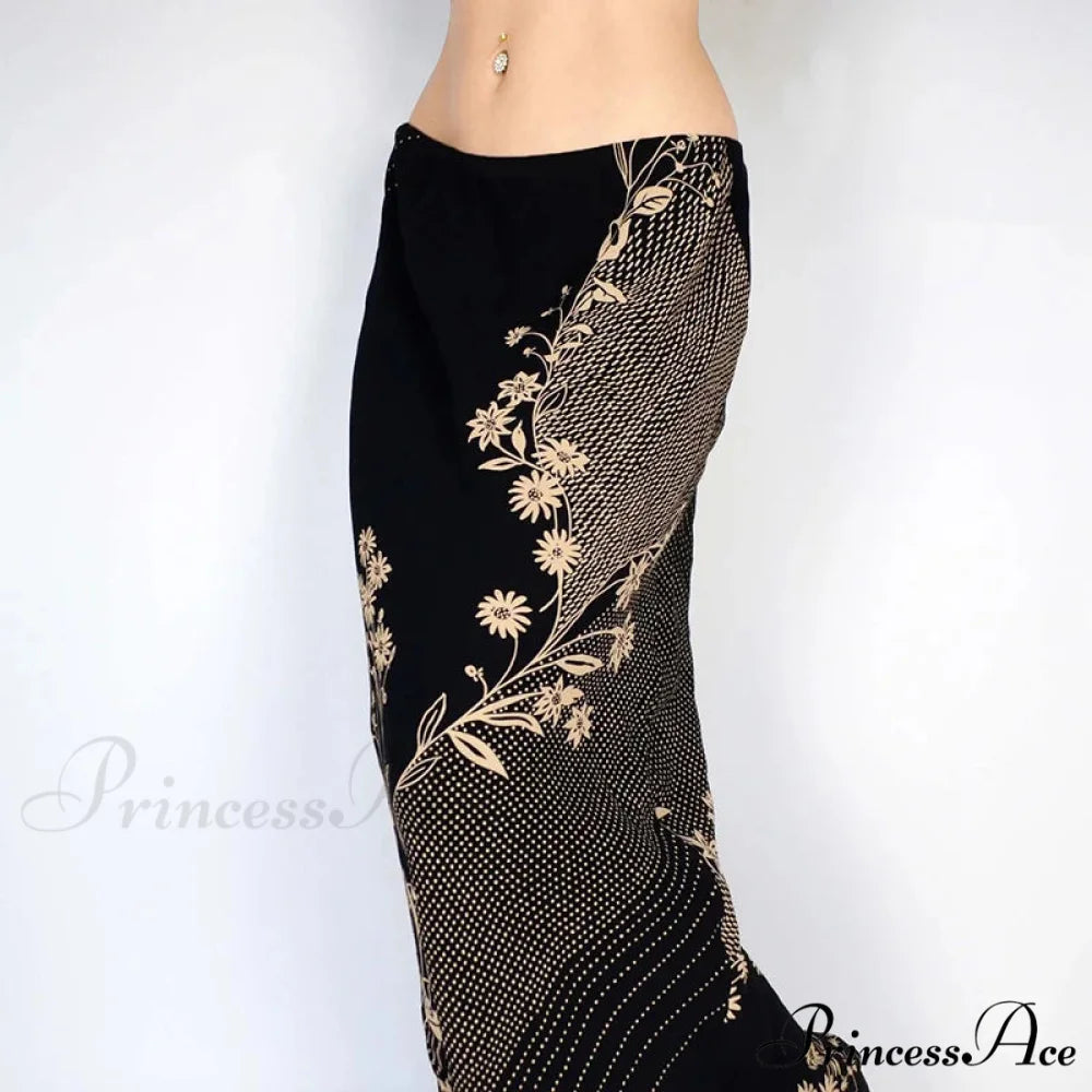 Flower Pattern Extended Vintage Shortened Decline Straight Medium Skirt