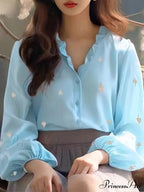 Flower Pattern Frilled Neck Blouse Informal Tunic