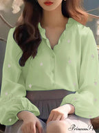 Flower Pattern Frilled Neck Blouse Informal Tunic