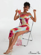 Flower Pattern High Separation Backless Off-Shoulder Tie-up Long Flower Dress