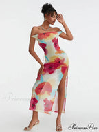 Flower Pattern High Separation Backless Off-Shoulder Tie-up Long Flower Dress
