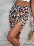 Flower Pattern High Waist Trim Fit Stylish Summer Skirt