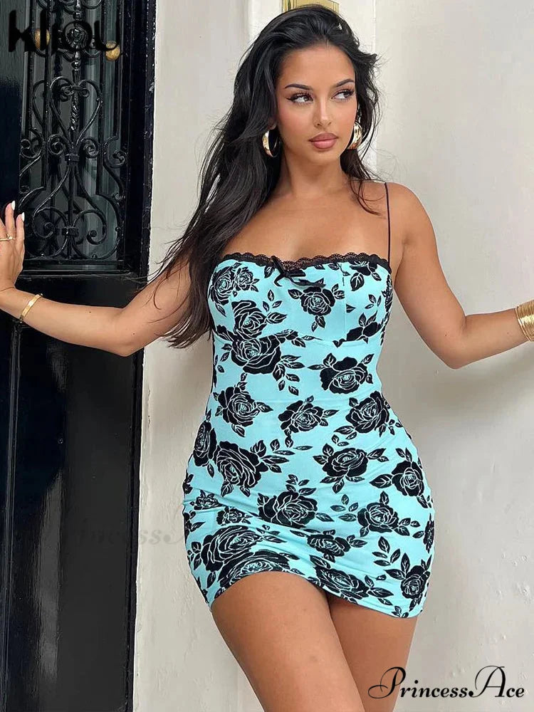 Flower Pattern Lace Patchwork Open-Back Bodycon Dress