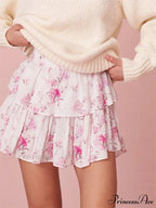 Flower Pattern Layered Frill Skirt