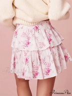 Flower Pattern Layered Frill Skirt