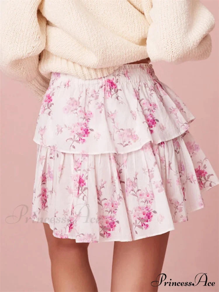 Flower Pattern Layered Frill Skirt