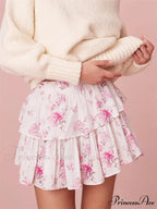 Flower Pattern Layered Frill Skirt