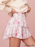 Flower Pattern Layered Frill Skirt