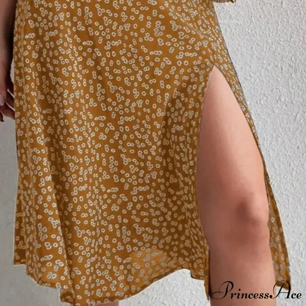 Flower Pattern Opening Flared High Rise Flowy Skirt