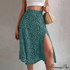 Flower Pattern Opening Flared High Rise Flowy Skirt