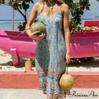 Flower Pattern Sleeveless Band Rayon Cotton Midi Boho Dress