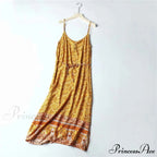 Flower Pattern Sleeveless Band Rayon Cotton Midi Boho Dress