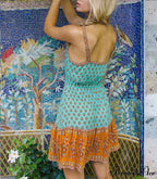 Flower Pattern Sleeveless Stretchy Waist Bandeau Rayon Boho Dress