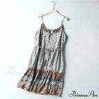 Flower Pattern Sleeveless Summery Rayon Mini Boho Dress