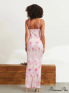 Flower Pattern Spaghetti Strap Body-Hugging Wrap Slip Sundress Flowered Dress