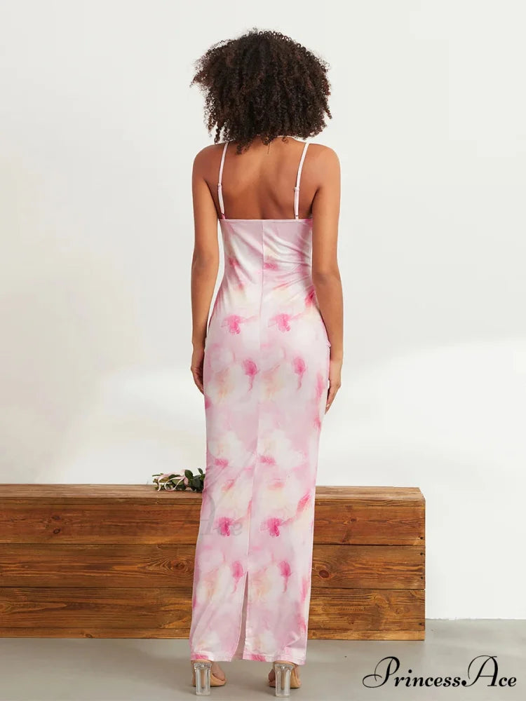 Flower Pattern Spaghetti Strap Body-Hugging Wrap Slip Sundress Flowered Dress