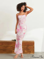 Flower Pattern Spaghetti Strap Body-Hugging Wrap Slip Sundress Flowered Dress