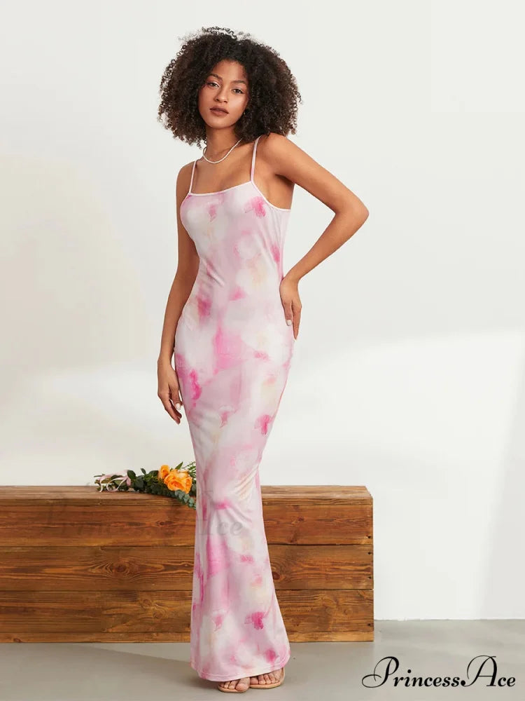 Flower Pattern Spaghetti Strap Body-Hugging Wrap Slip Sundress Flowered Dress