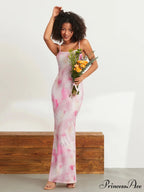 Flower Pattern Spaghetti Strap Body-Hugging Wrap Slip Sundress Flowered Dress