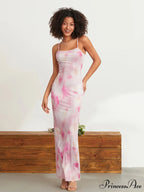 Flower Pattern Spaghetti Strap Body-Hugging Wrap Slip Sundress Flowered Dress