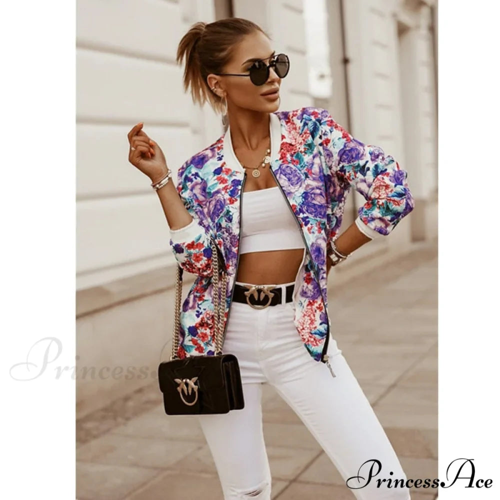 Flower Print Long Sleeve Coats