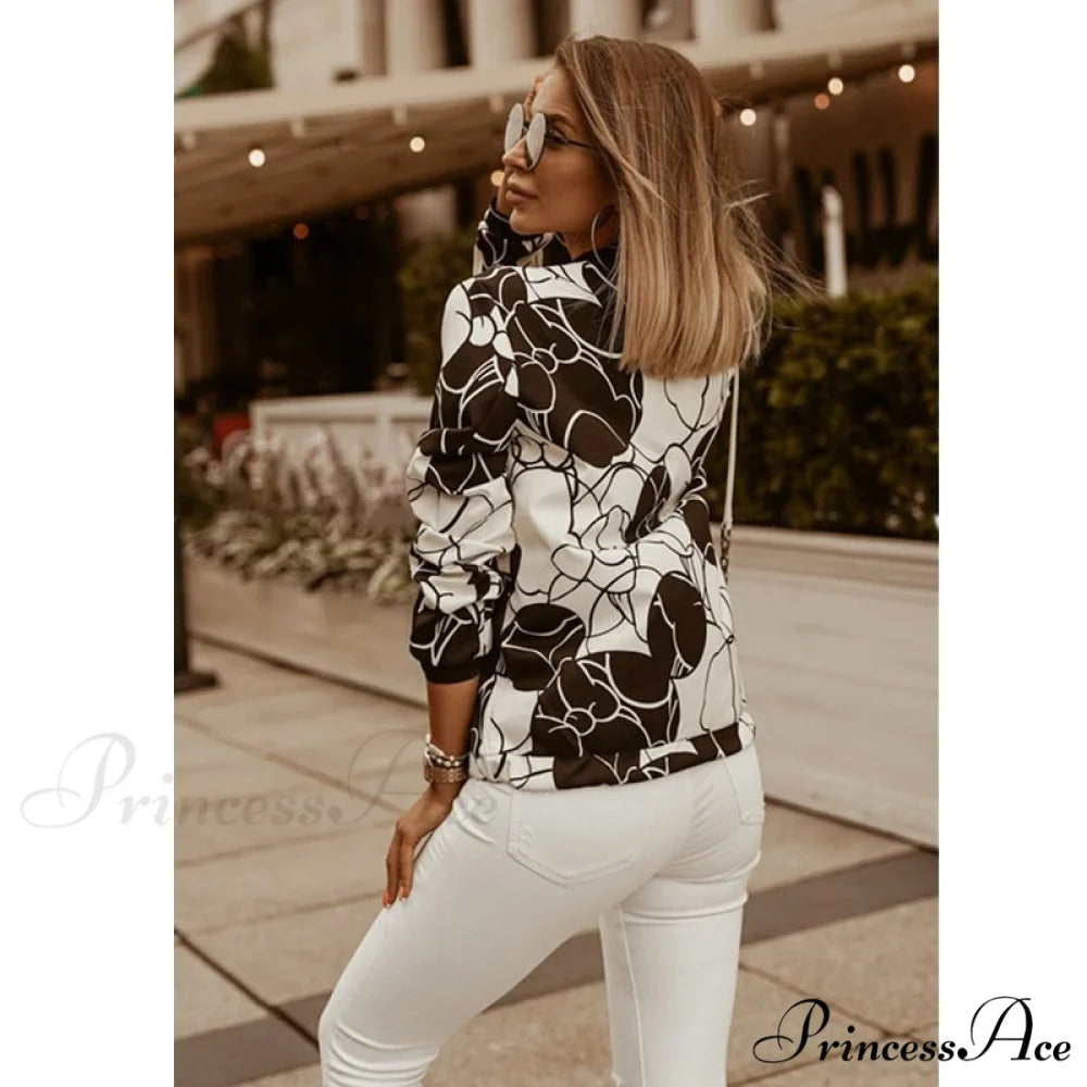 Flower Print Long Sleeve Coats