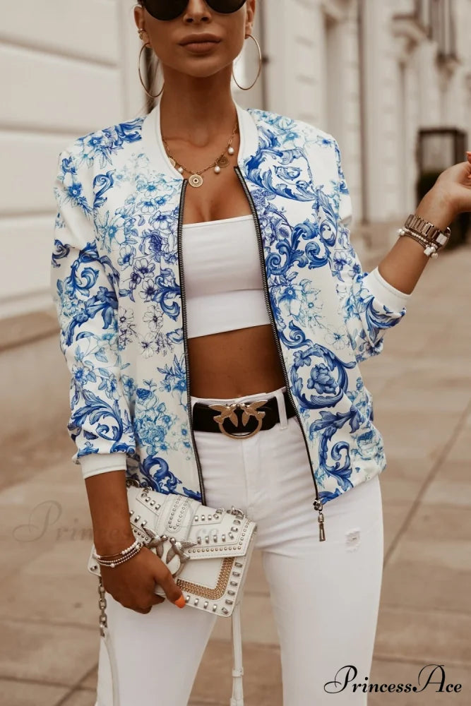 Flower Print Long Sleeve Coats