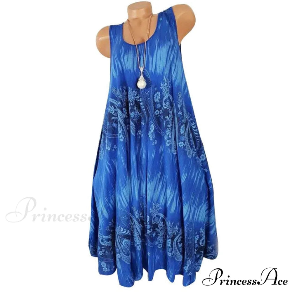 Flower Print Sleeveless Round Neck Loose Shift Dress